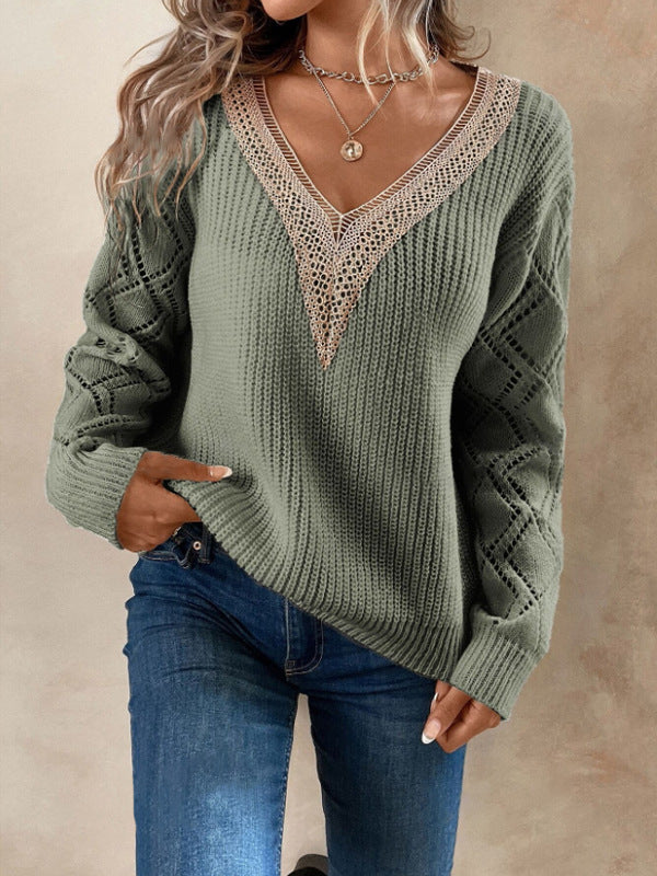 Damen Strickpullover mit V-Ausschnitt und luftigen Ärmelpartien WW