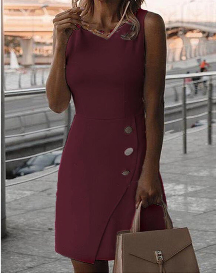 WW | Ärmelloses Einfarbiges Elegantes Wickelkleid