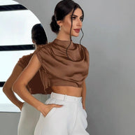WW | Satin Faux Seide Kurzhemd Top