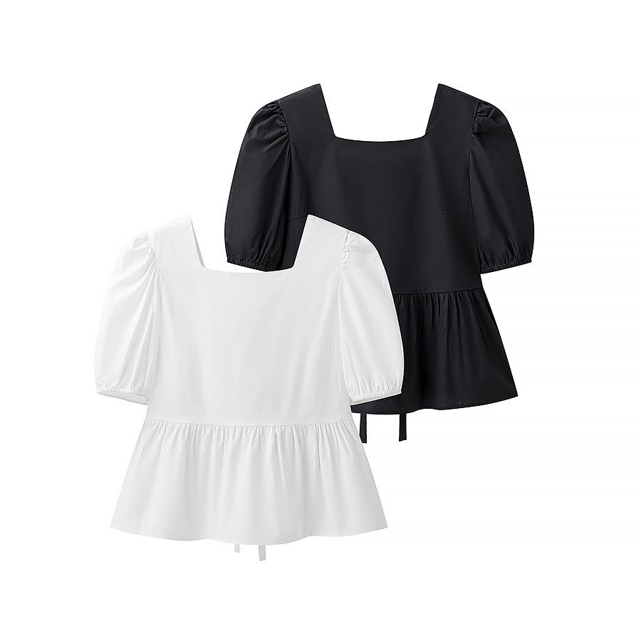 Damen bezaubernde Bluse mit Knoten-Detail und Puffärmeln WW