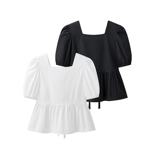 Damen bezaubernde Bluse mit Knoten-Detail und Puffärmeln WW