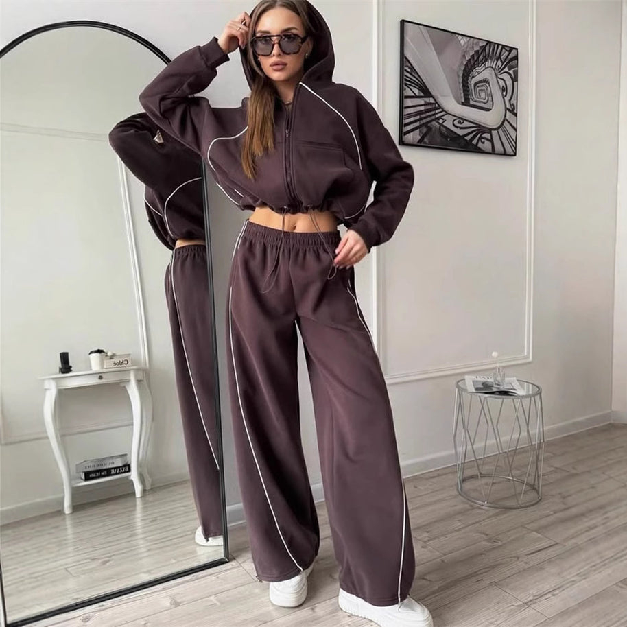 Damen sportliches Freizeitjacken- und Hosen-Set mit trendy Schnitt und elastischem Bund WW