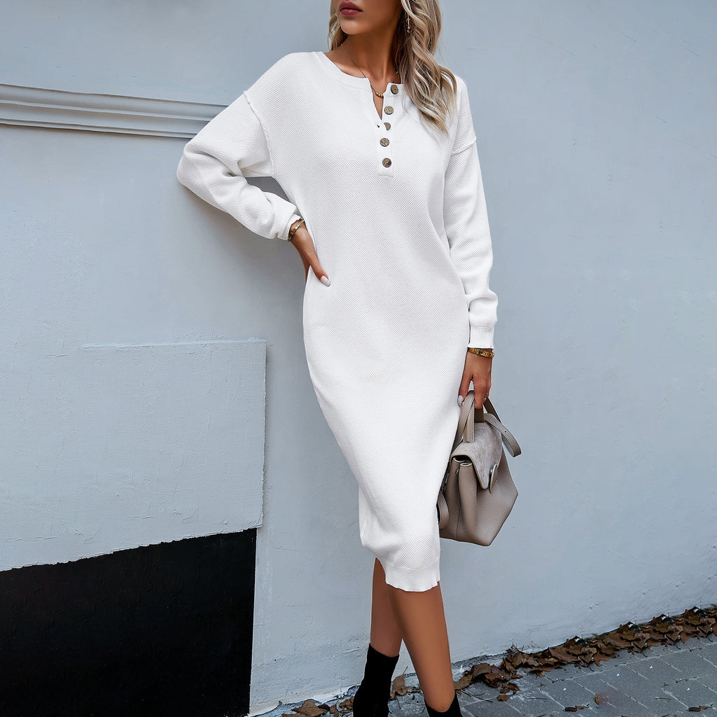 Damen Strickkleid mit Knopfleiste und lockerer Passform WW