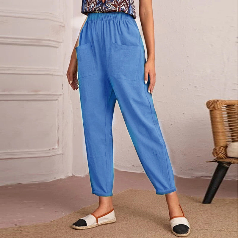 Damen bequeme Freizeithose mit elastischem Bund und großen Taschen WW