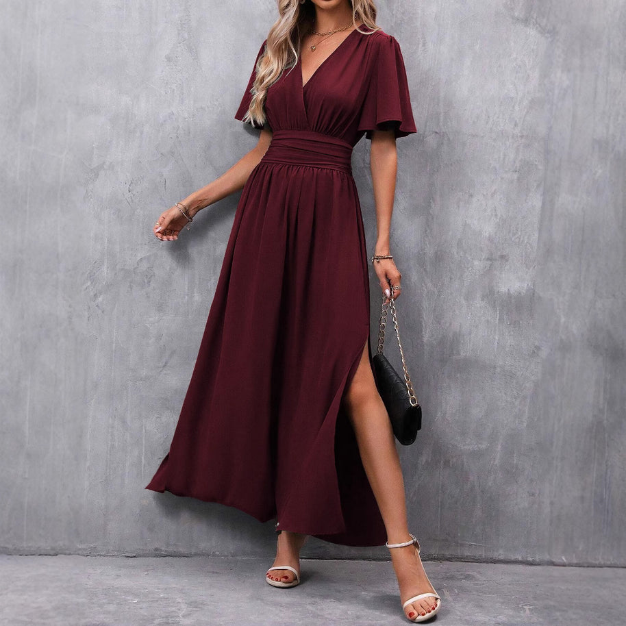 Damen maxikleid mit fließendem Schnitt und eleganten Ärmeln WW