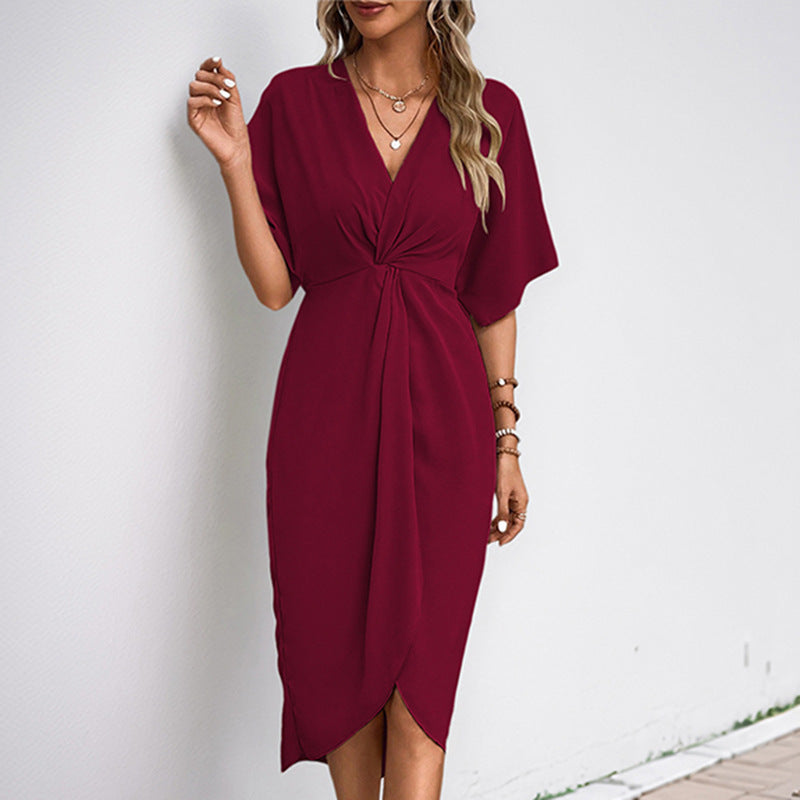 Damen Wickelkleid mit fließendem V-Ausschnitt und seitlichem Schlitz WW