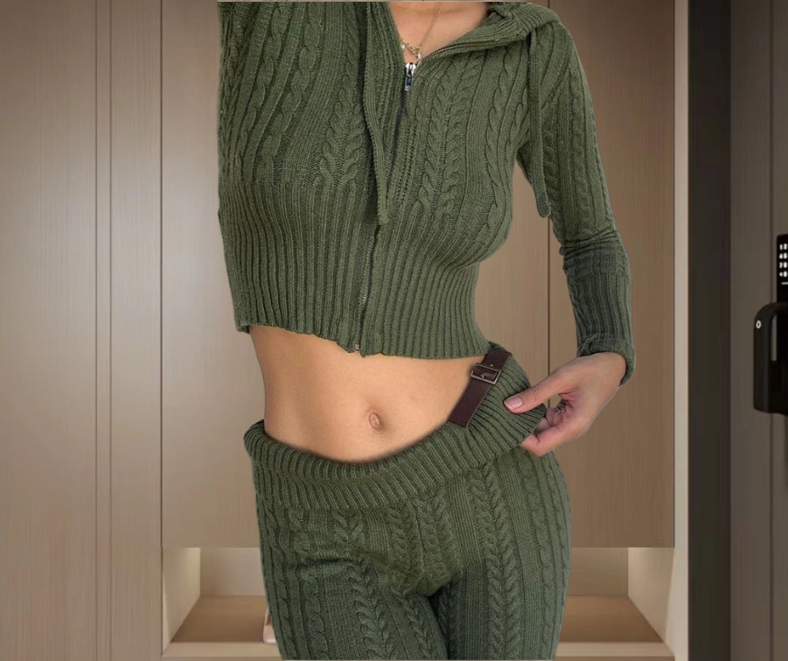 Damen Strickanzug mit Reißverschluss und weitem Bein WW