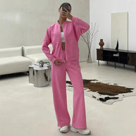 Damen Sportliches Fleece-Set mit durchgehendem Reißverschluss WW