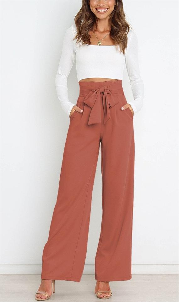 Damen elegante weite Stoffhose mit Taillengürtel W&W Mode