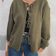 Damen Strickjacke mit dekorativem Schnürdesign und weitem Schnitt WW