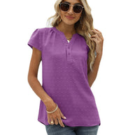 WW | Jacquard Chiffon Locker V-Ausschnitt Kurzarm Top