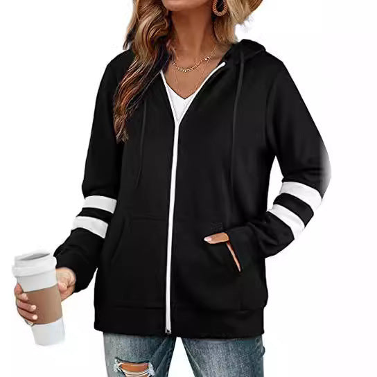 Damen sportliche Kapuzenjacke mit kontrastierenden Streifen WW