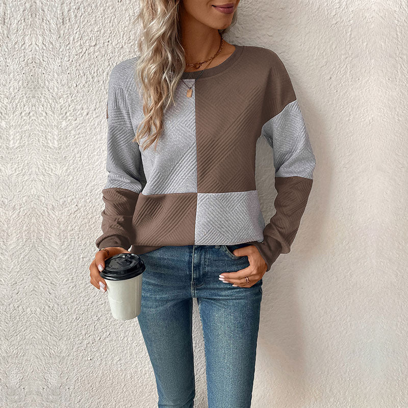 Damen Sweatshirt mit geometrischem Patchwork-Design W&W Mode