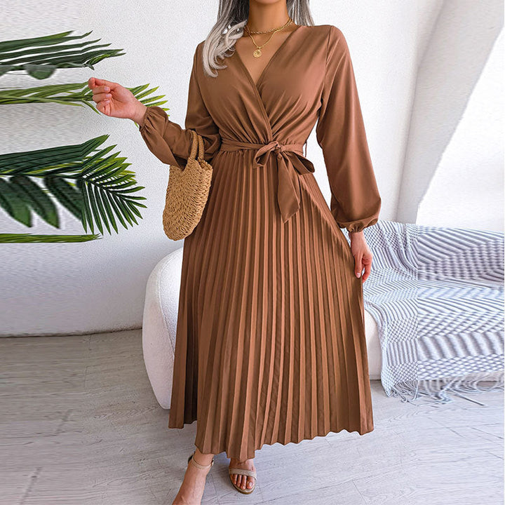 Damen Wickelkleid mit Faltenrock und langem Arm W&W Mode