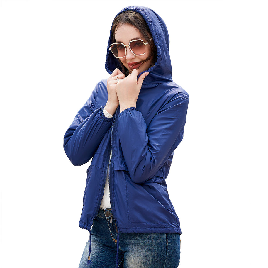 Damen sportliche Windbreaker-Jacke mit verstellbarer Kapuze und elastischen Bündchen WW