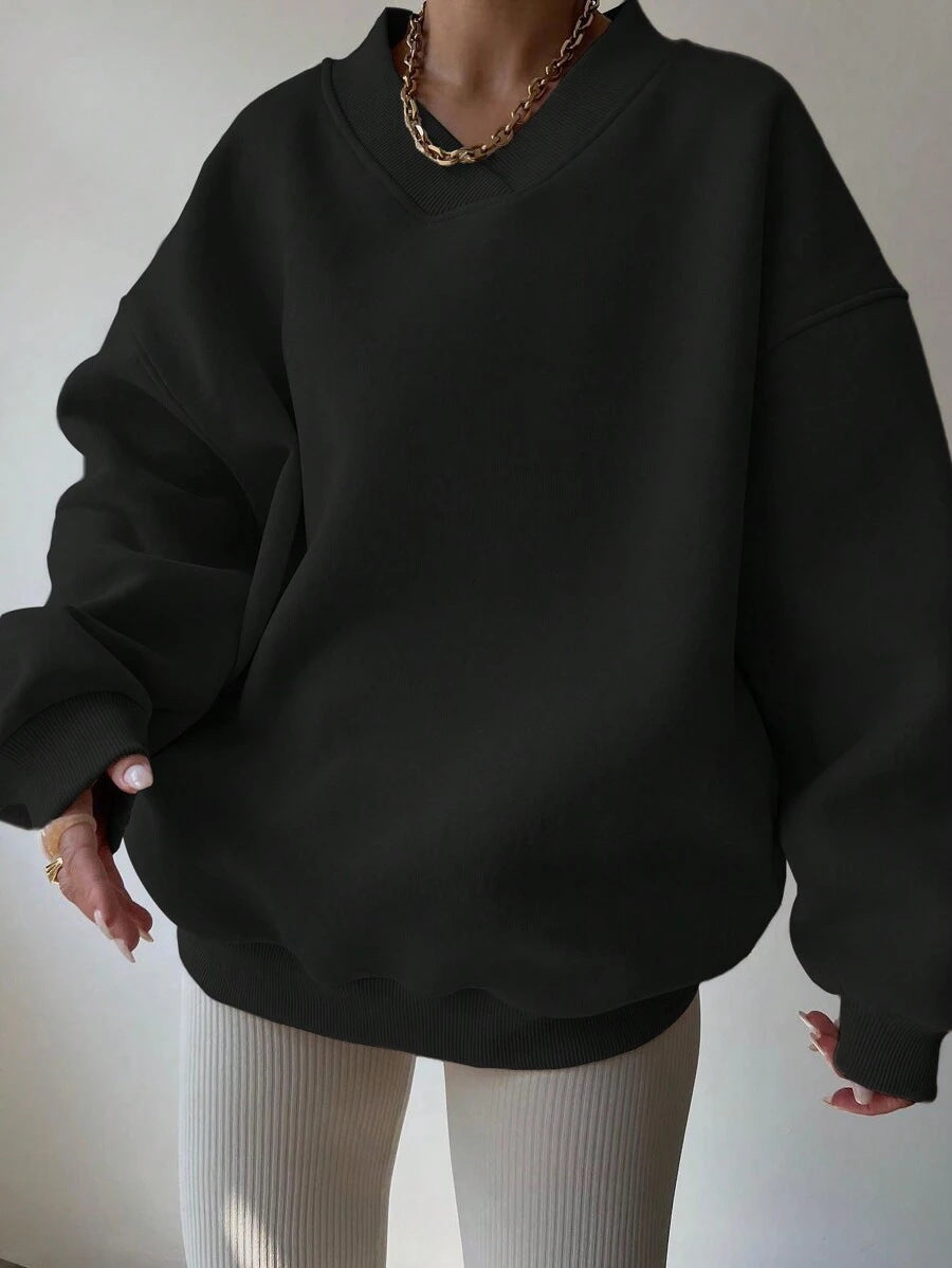 Damen oversized V-Ausschnitt Sweatshirt WW