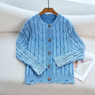 Damen Strickjacke mit strukturiertem Zopfmuster und eleganten Holzknöpfen WW