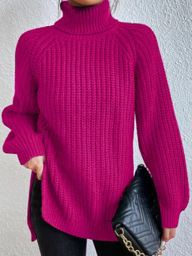 Damen Strickpullover mit hohem Kragen und strukturiertem Wabenmuster WW