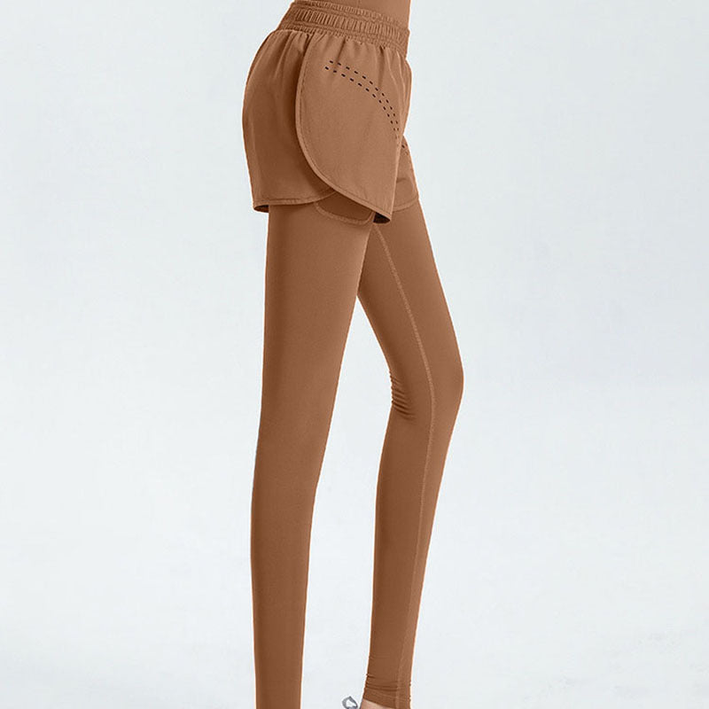 Damen Sportliche Leggings mit integriertem kurzer Shorts WW