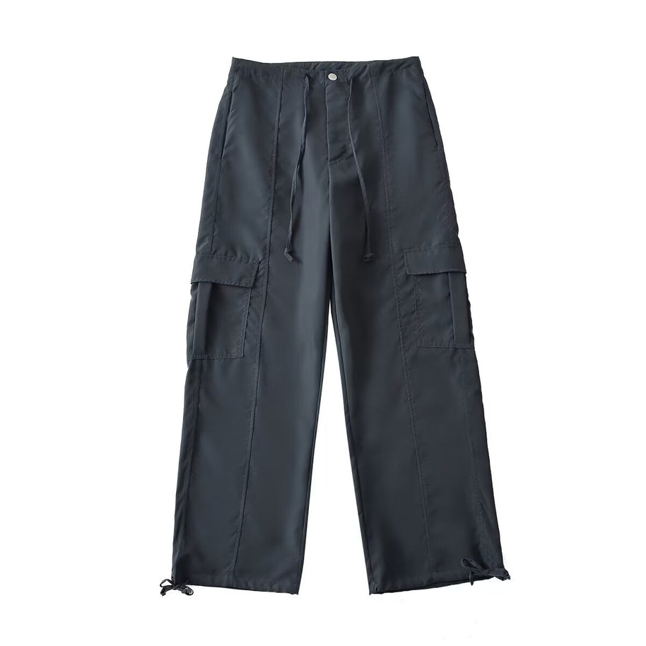 Damen bequeme Cargo-Hose mit verstellbarem Bund und funktionellen Taschen WW