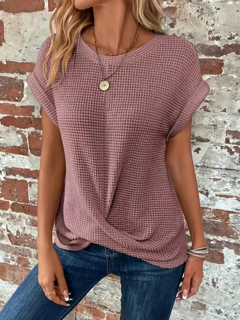 Damen lässiges Waffelshirt mit kurzem Arm und lockerer Passform WW