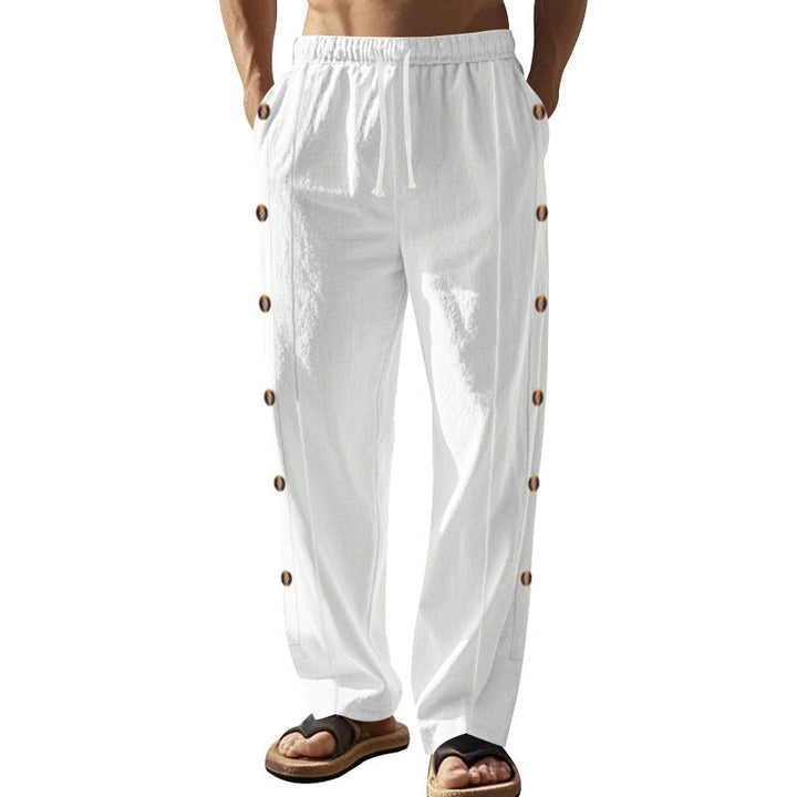 Herren nan entspannte Leinen-Relaxhose mit seitlicher Knopfleiste elastischem Bund und Eingrifftaschen W&W Mode