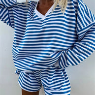 Damen lässiges V-Ausschnitt Sweatshirt und kurze Sporthosen Set WW