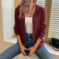 Damen gemütliche Kapuzenjacke im stylischen Rippstrickdesign WW