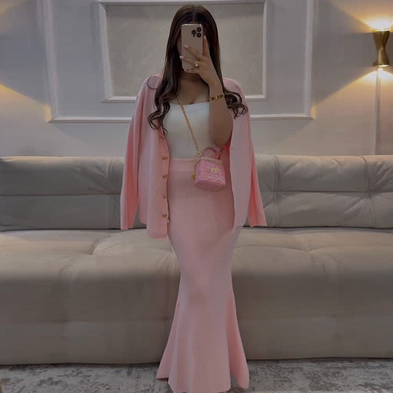 Damen Stretch Maxi-Rock und Cardigan Kombination WW