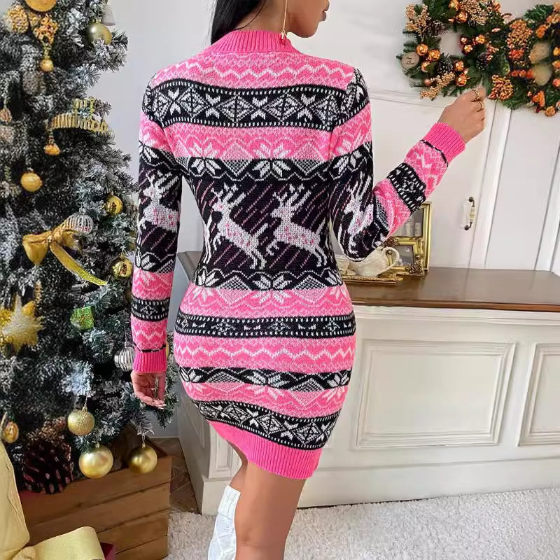 Damen Strickkleid mit festlichem Weihnachtsdesign WW