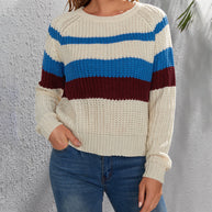 Damen Baumwollpullover mit modernen Blockstreifen und Rundhalsausschnitt WW