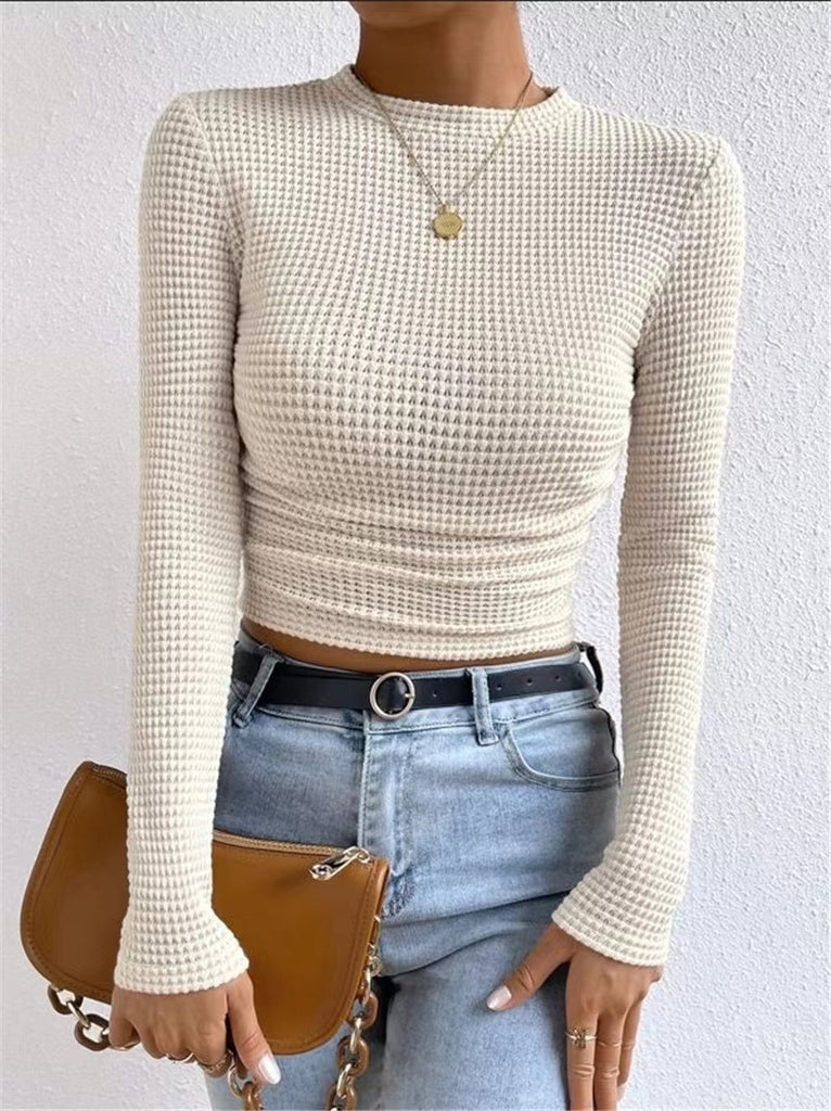 Damen Cropped Langarmshirt aus strukturiertem Material mit tailliertem Schnitt WW