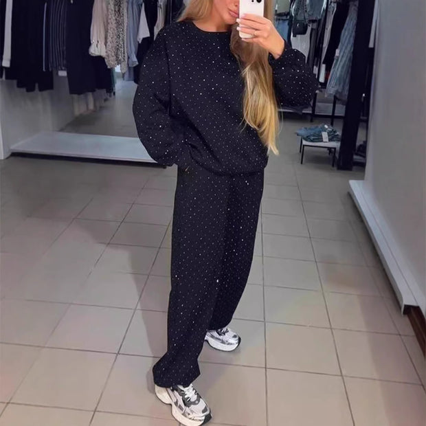 Damen Sportliches Lounge-Set mit gepunktetem Muster und elastischem Bund WW