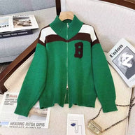 Damen Sportlicher Stehkragen-Strickpullover mit Reißverschluss und kontrastierenden Details WW