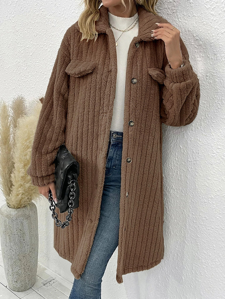 Damen besondere Overshirt-Jacke im lässigen Strickdesign mit aufgesetzten Taschen WW