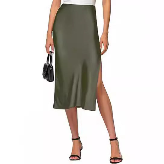 Damen Satin-Midirock mit hohem Schlitz WW