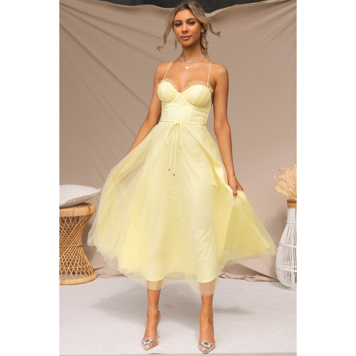 WW | Frühling Sommer Sexy Sling Lässiges Kleid Urlaub Multi Farbe Frauen Kleidung Kleid