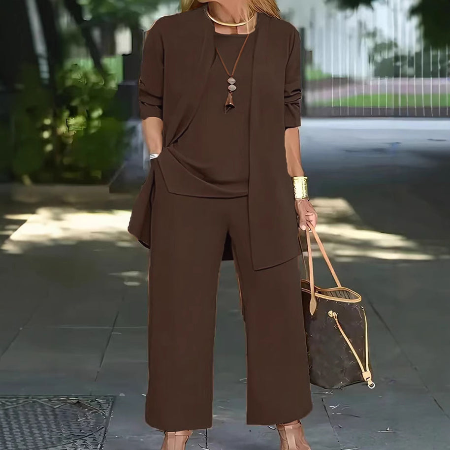 Damen elegante Zweiteiler-Set mit locker fallender Jacke und bequemen Hosen WW
