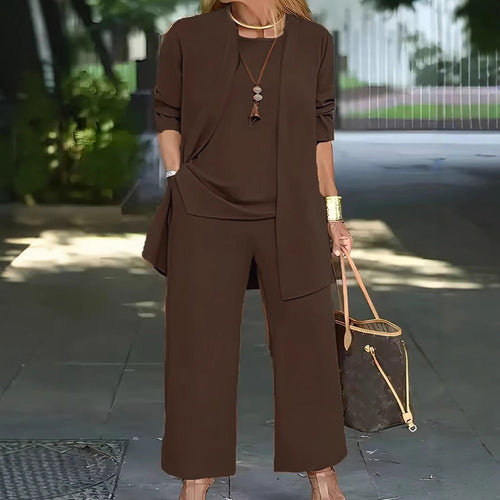 Damen elegante Zweiteiler-Set mit locker fallender Jacke und bequemen Hosen W&W Mode