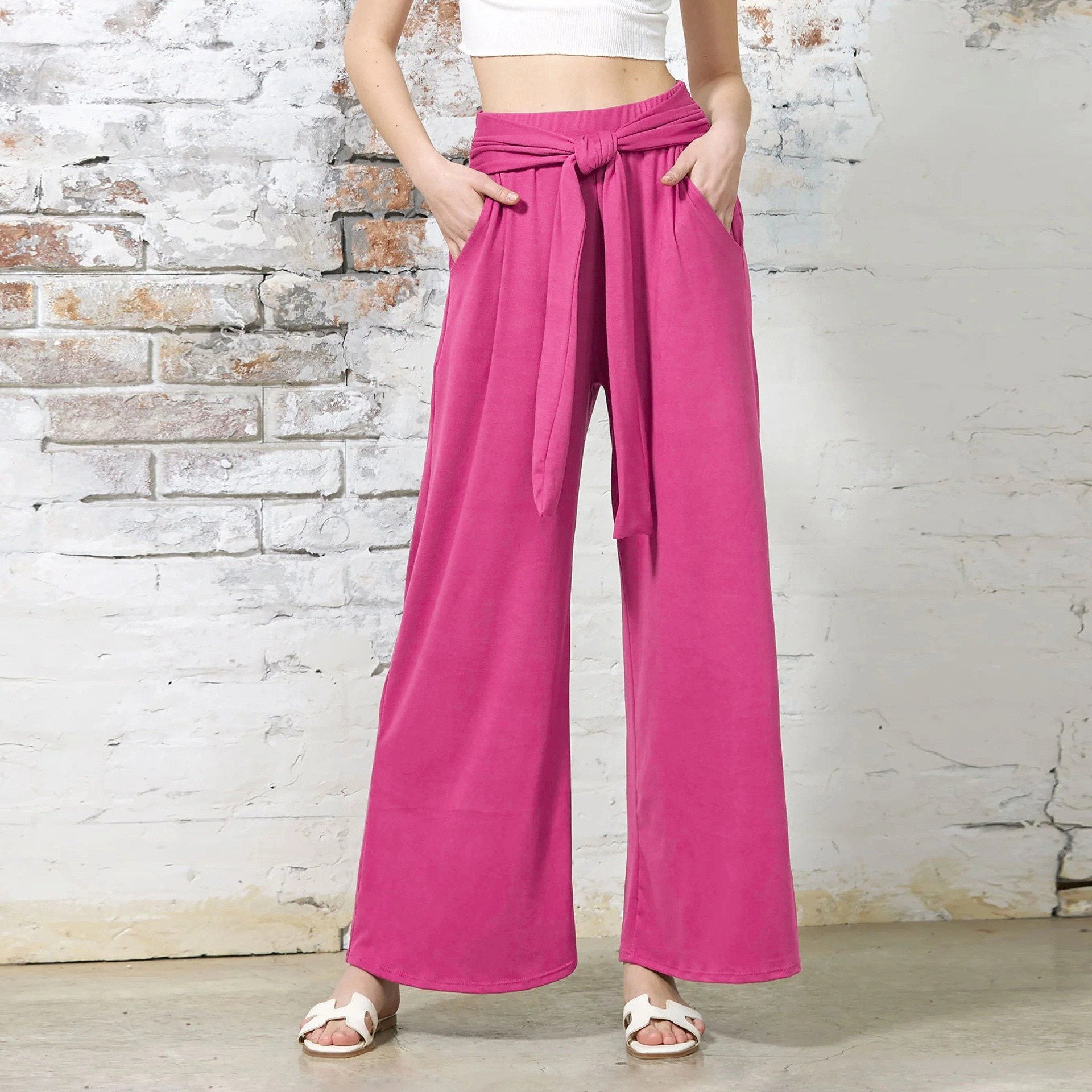 Damen Bequeme und stylische Weite Hose mit Taillengürtel WW