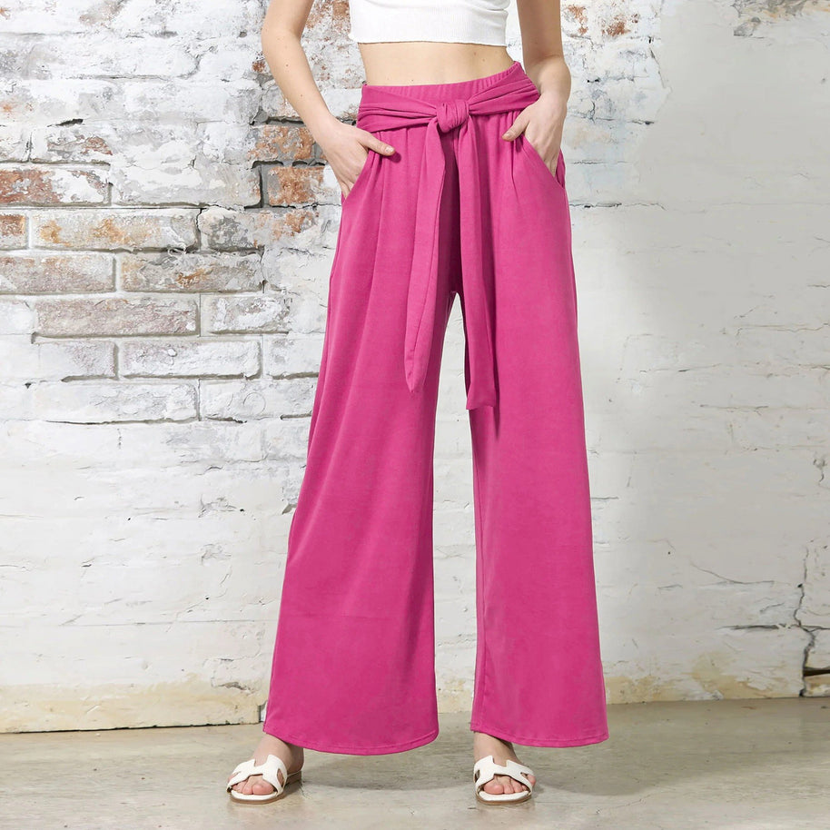 Damen Bequeme und stylische Weite Hose mit Taillengürtel WW