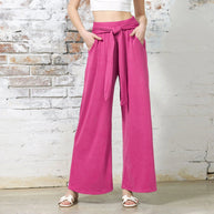 Damen Bequeme und stylische Weite Hose mit Taillengürtel WW