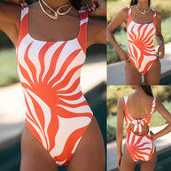 Damen sportlicher Badeanzug mit modernem Sonnenmuster und komfortablem Schnitt WW