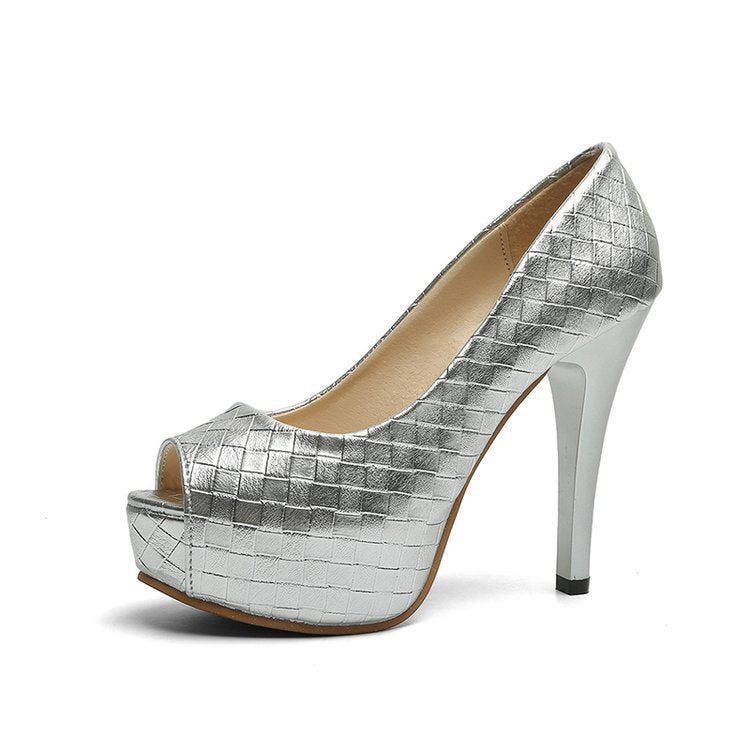 Damen Peeptoe-Pumps mit elegantem Geflecht und hohem Absatz W&W Mode