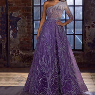 Damen Maxikleid mit asymmetrischem Oberteil und funkelnden Paillettenverzierungen WW