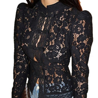 Damen Spitzen-Bluse mit feinen Rüschendetails und transparenten Ärmeln WW