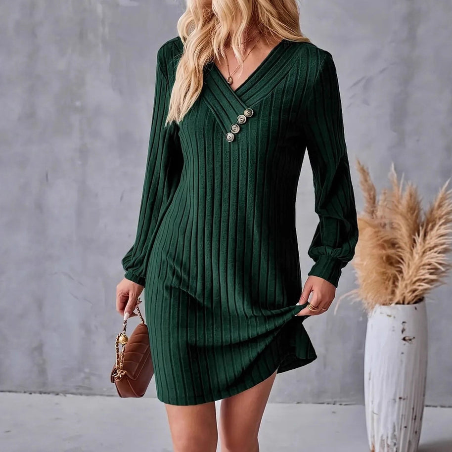 Damen Röhrenkleid mit elegantem V-Ausschnitt und dekorativen Knöpfen WW