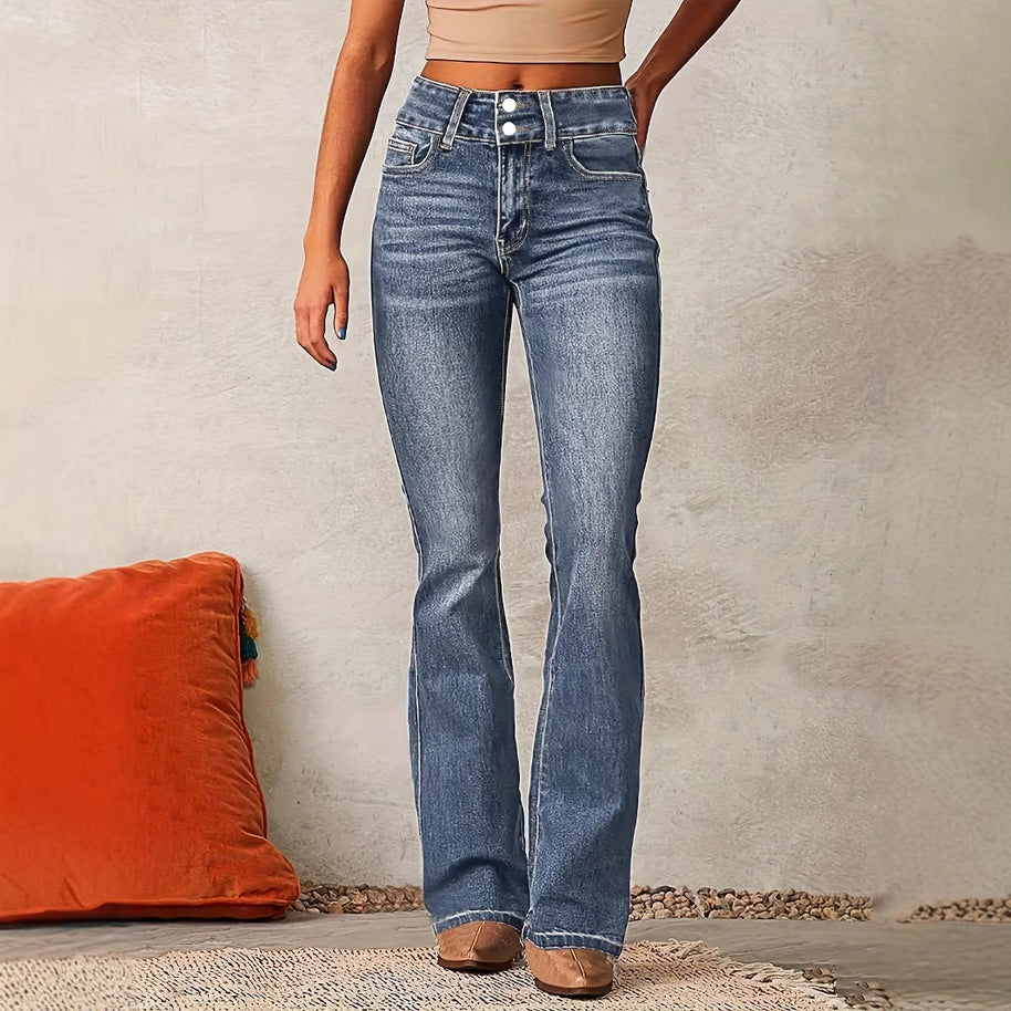 Damen Bootcut Jeans mit hohem Bundle und modischen Details WW