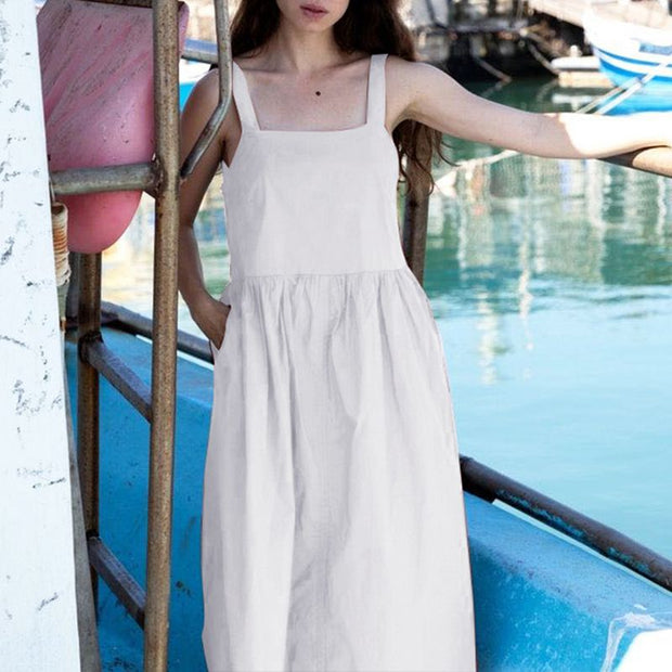 Damen Sommerkleid mit tiefem Rückenausschnitt und Knopfdetails WW