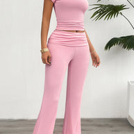 Damen Freizeit-Loungewear-Set mit cropped Oberteil und weiter Hose WW